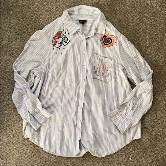 Torrid Blue Striped Embroidered Button Down Shirt - Picture 5 of 9